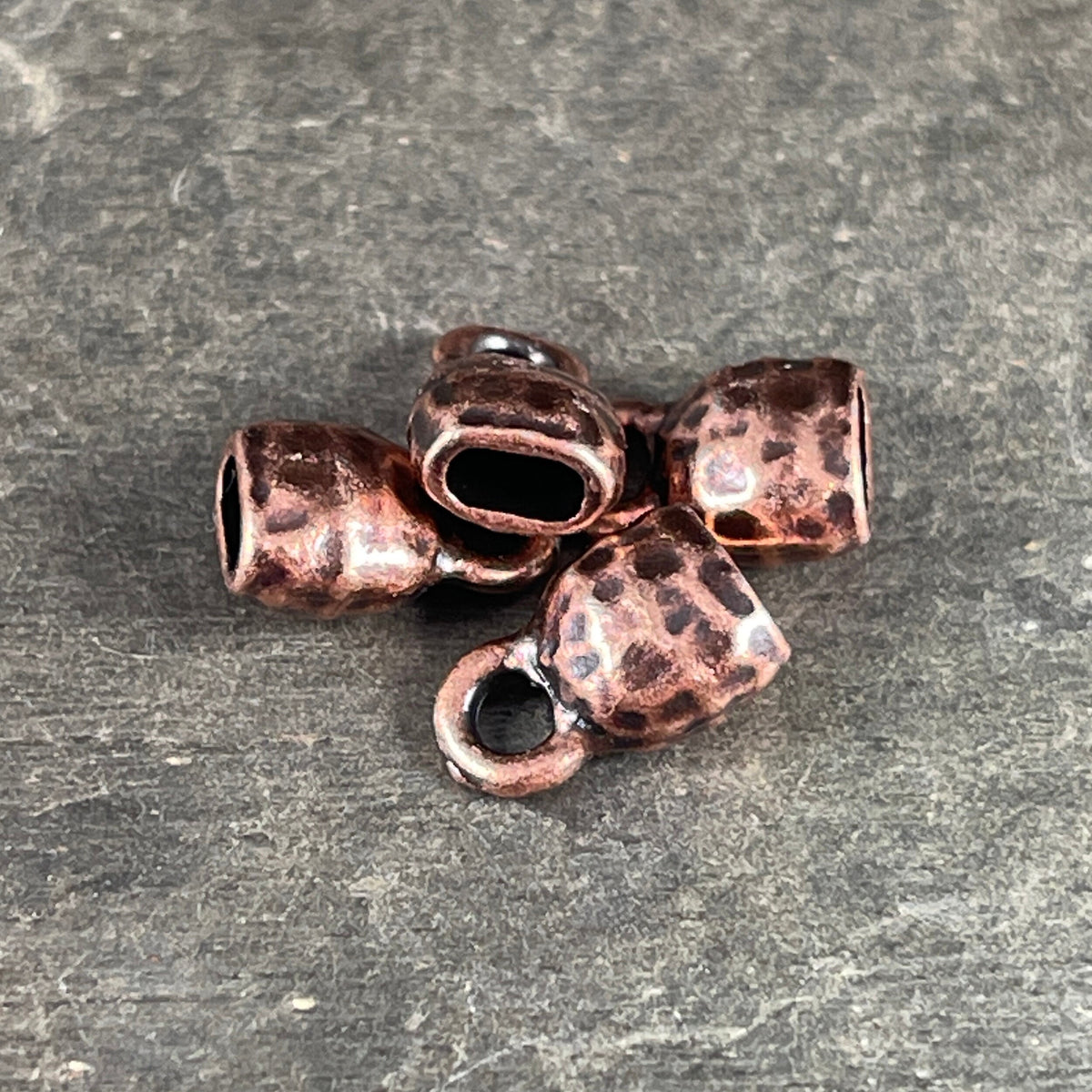TierraCast Antiqued Copper Crimpable End Caps, Hammered Texture End Caps for Leather Cords (PF/923-87) * Qty. 4