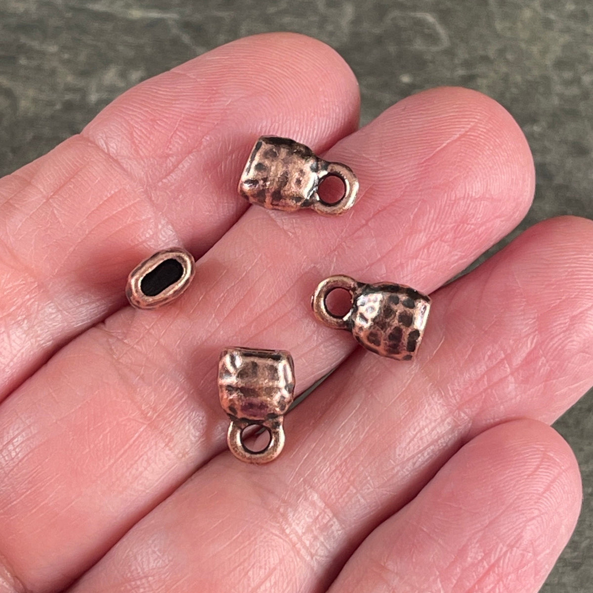 TierraCast Antiqued Copper Crimpable End Caps, Hammered Texture End Caps for Leather Cords (PF/923-87) * BULK Bag - Qty. 20