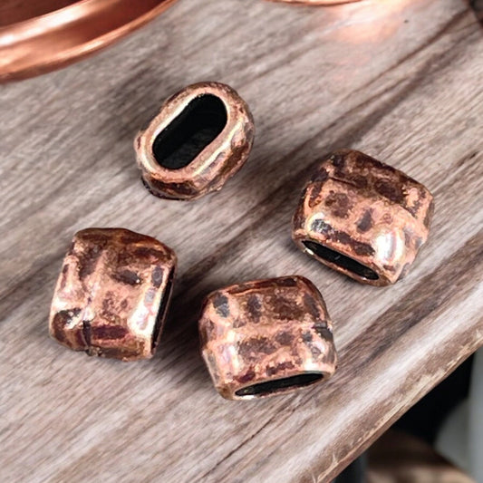 Antiqued Copper Crimpable Bead, TierraCast Large Hole Oval Bead, Distressed 4x2mm Barrel Bead (PF/881-87) * Qty. 4