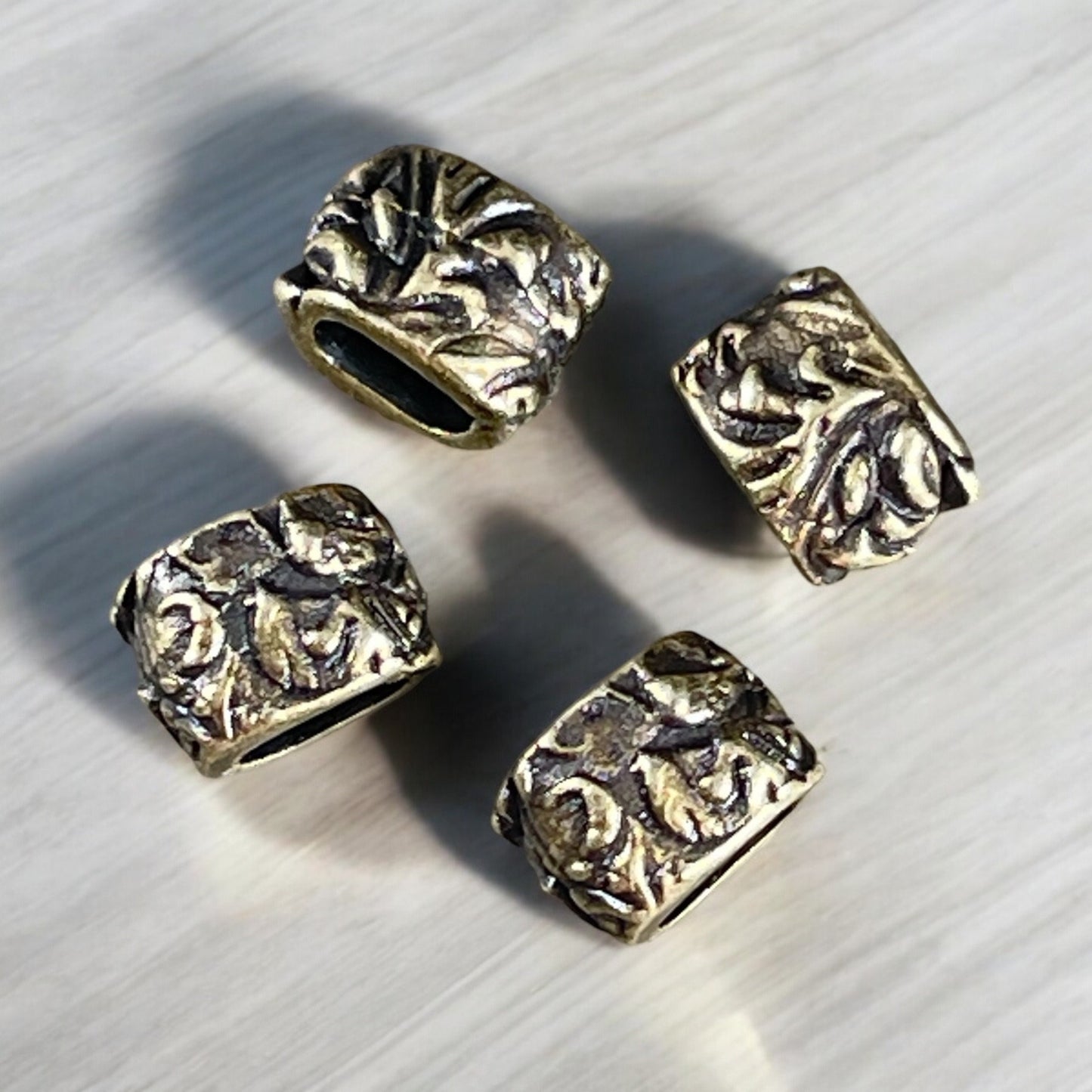 TierraCast Crimpable Large Hole Bead, Antiqued Brass Beads for Leather Cord (PF/887-57) * Qty. 4