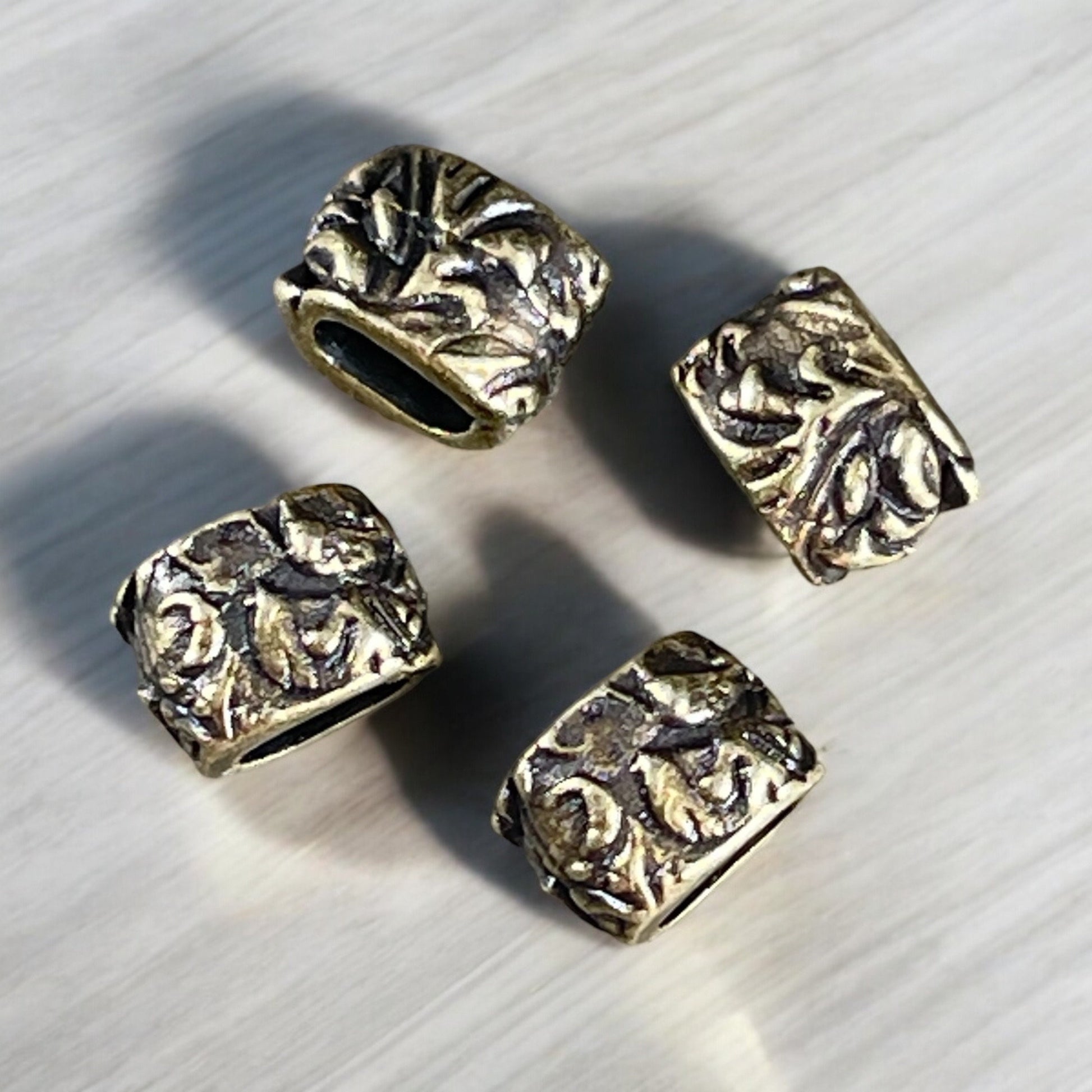 TierraCast Crimpable Large Hole Bead, Antiqued Brass Beads for Leather Cord (PF/887-57) * Qty. 4