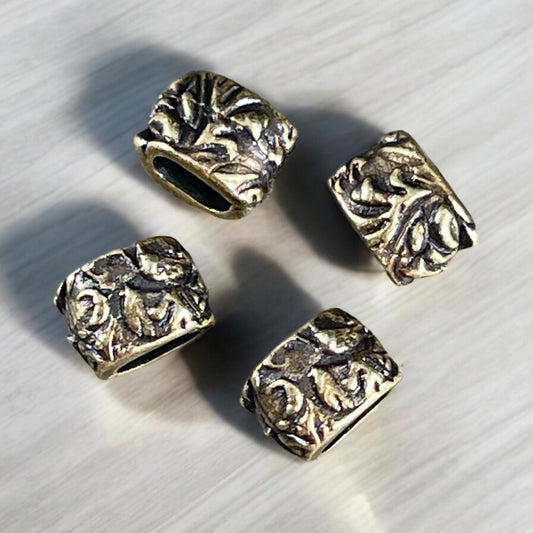 TierraCast Crimpable Large Hole Bead, Antiqued Brass Beads for Leather Cord (PF/887-57) * Qty. 4