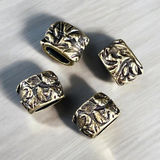 TierraCast Crimpable Large Hole Bead, Antiqued Brass Beads for Leather Cord (PF/887-57) * Qty. 4