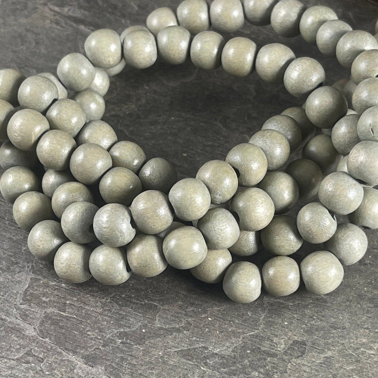 8mm Round Light Gray Wooden Beads, Gray Mala Beads, Lightweight Gray Beads (1873) * 16" Strand