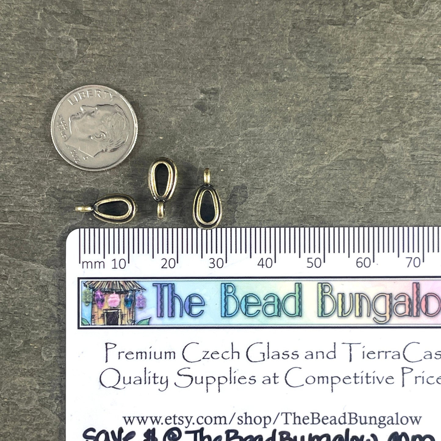 13mm Bail with Loop, TierraCast Nouveau Bail, Classic Simple Loop Bail, Antiqued Brass Plated Pewter (PF/809-57) * Qty. 4