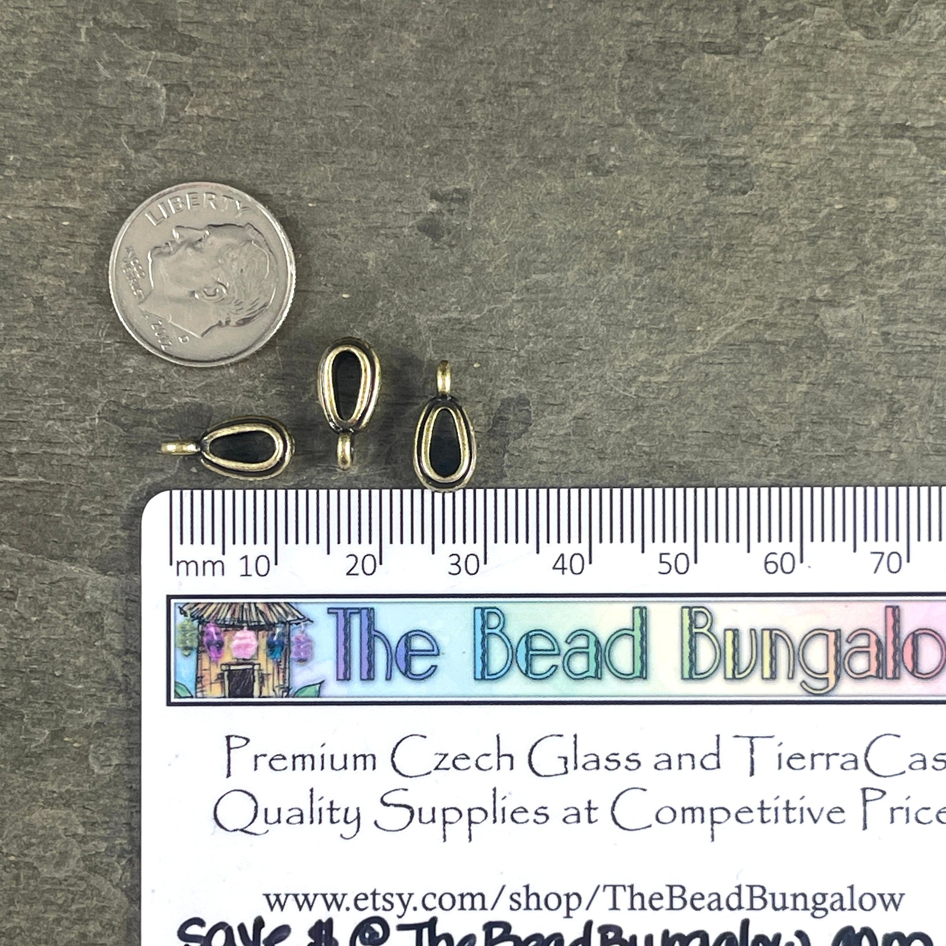 13mm Bail with Loop, TierraCast Nouveau Bail, Classic Simple Loop Bail, Antiqued Brass Plated Pewter (PF/809-57) * Qty. 4