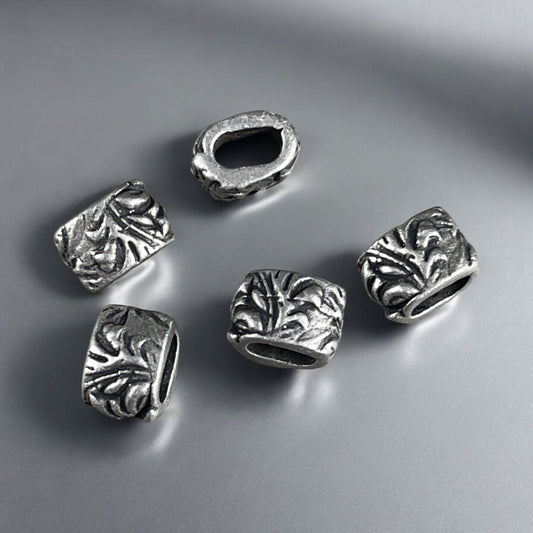 TierraCast Antiqued Pewter Crimpable Oval Beads, Large Hole Bead for Leather Jewelry, Jardin Oval Spacer (PF/887-04) * Qty. 5