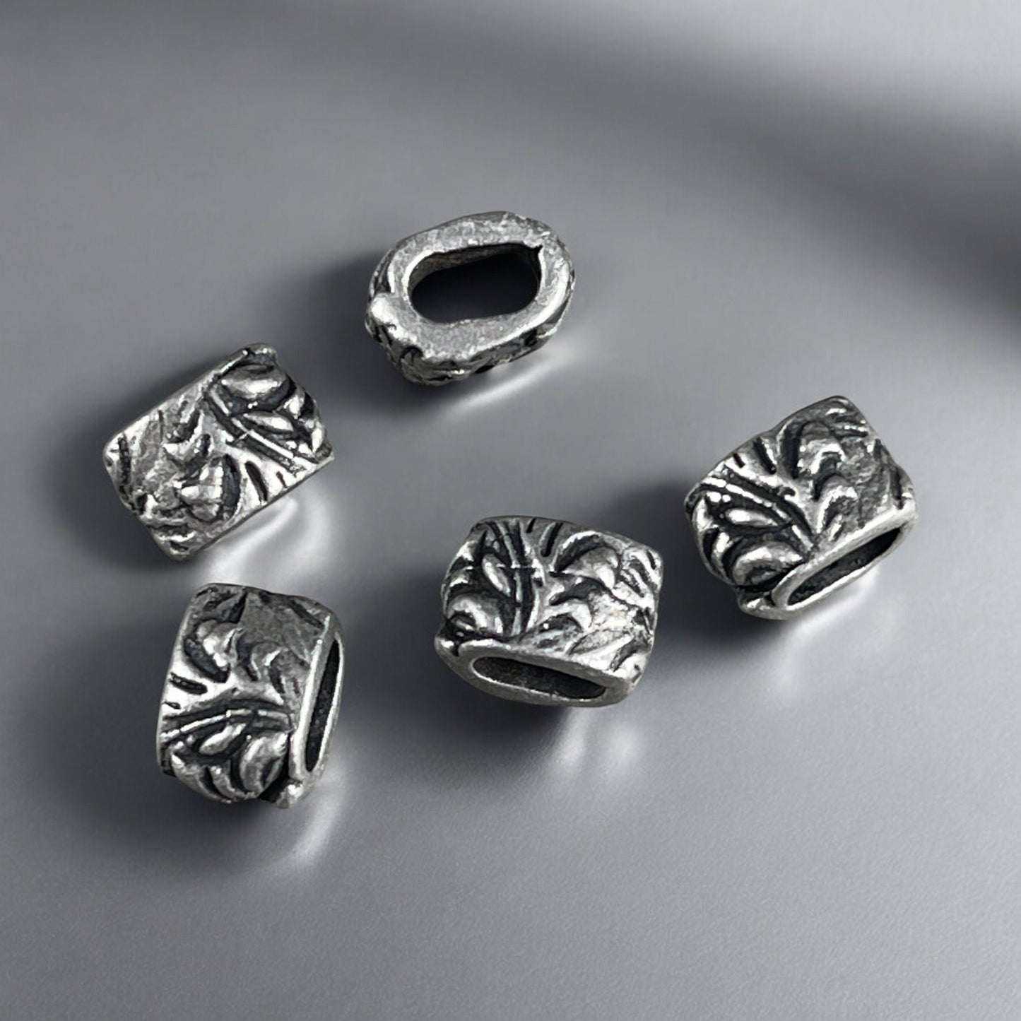 Antiqued Pewter Crimpable Oval Beads, TierraCast Large Hole Bead for Leather Jewelry, Jardin Oval Spacer (PF/887-04) * Qty. 5