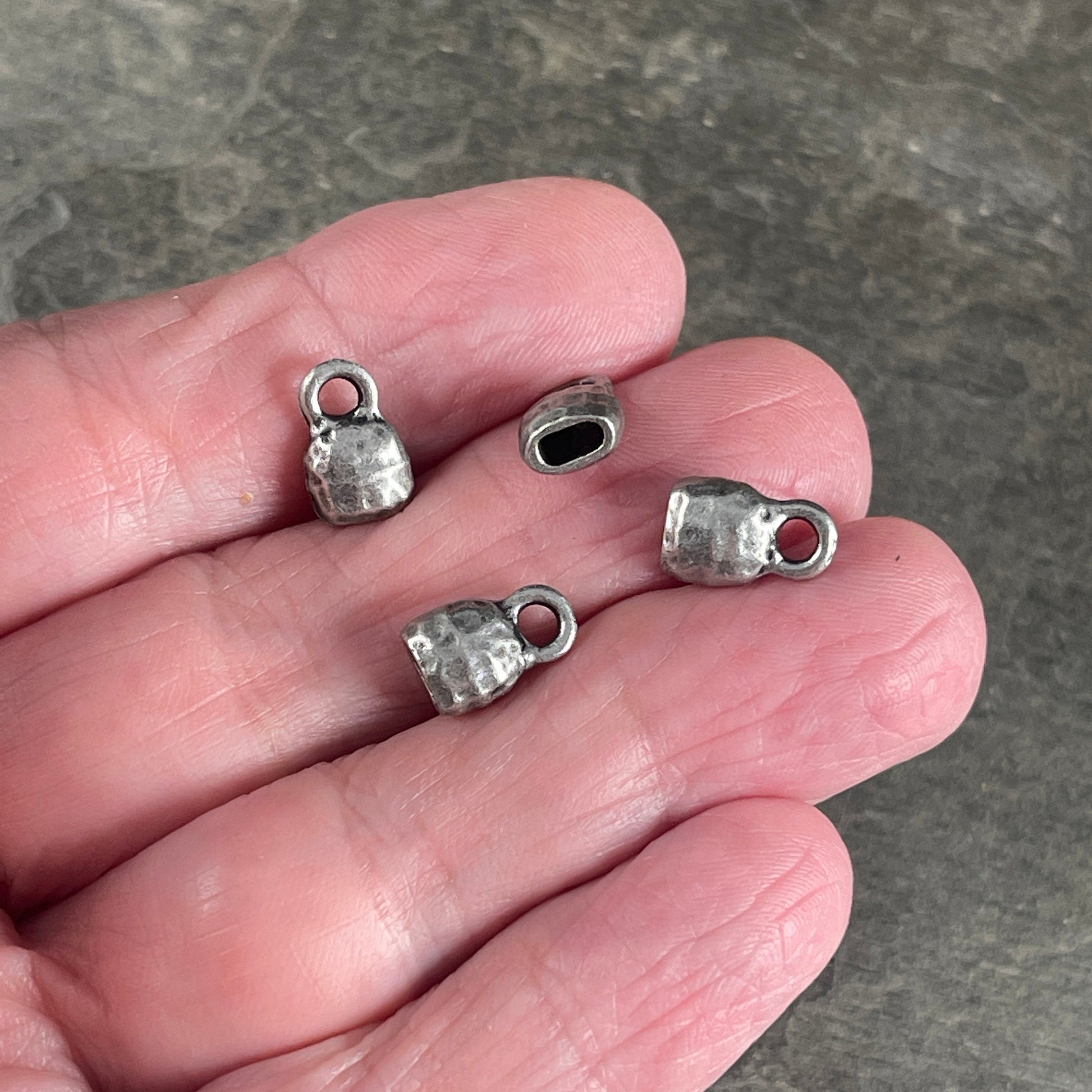 TierraCast Antiqued Pewter Crimpable End Caps, Hammered Texture End Caps for Leather Cords (PF/923-04) * Qty. 4