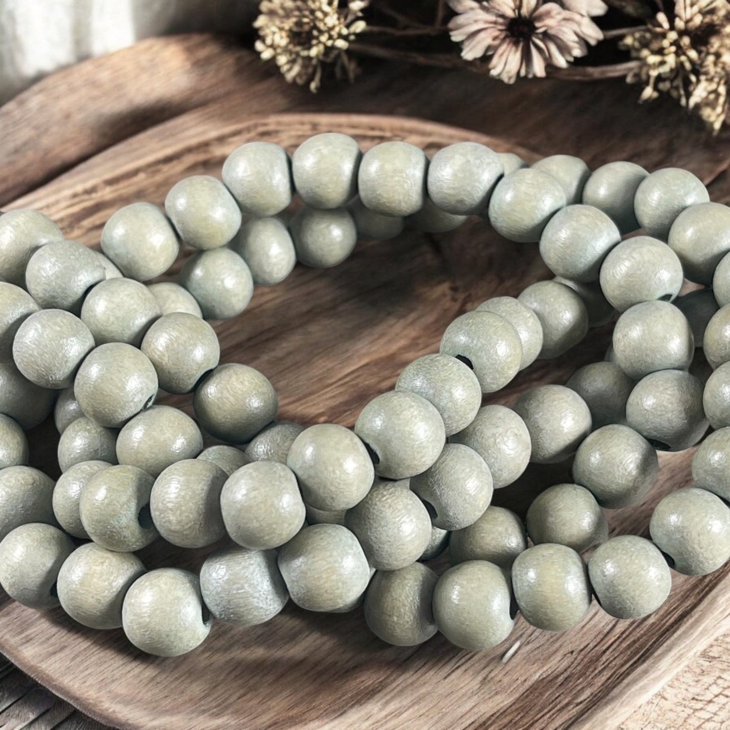 8mm Round Light Gray Wooden Beads, Gray Mala Beads, Lightweight Gray Beads (1873) * 16" Strand