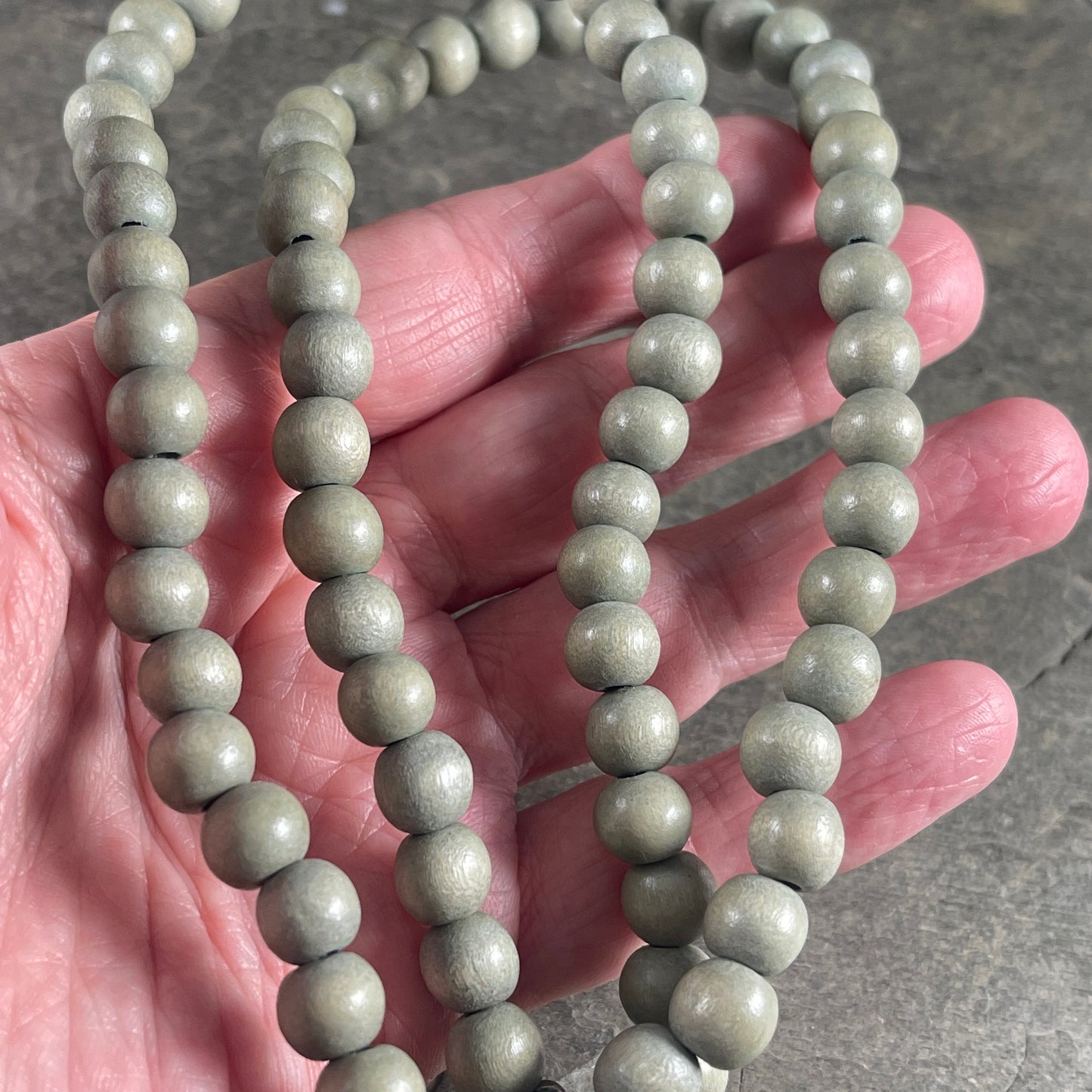 8mm Round Light Gray Wooden Beads, Gray Mala Beads, Lightweight Gray Beads (1873) * 16" Strand