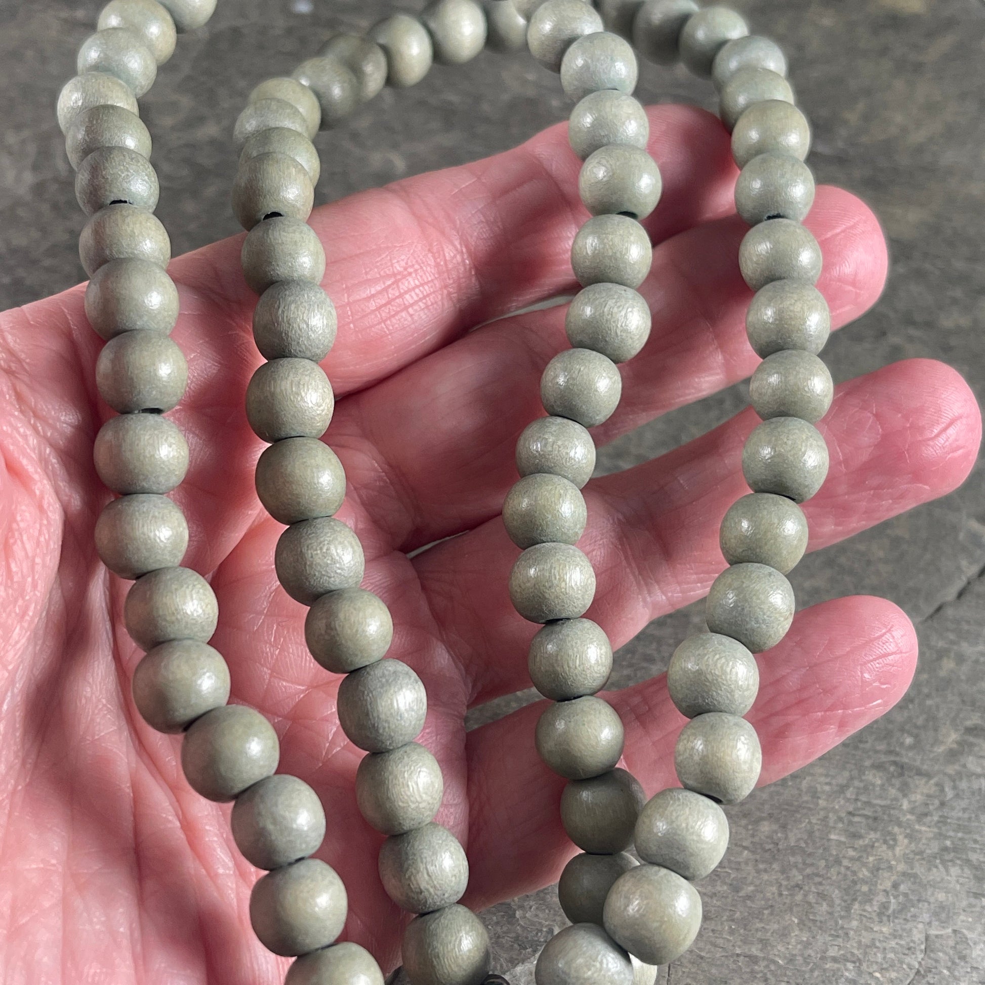 8mm Round Light Gray Wooden Beads, Gray Mala Beads, Lightweight Gray Beads (1873) * 16" Strand