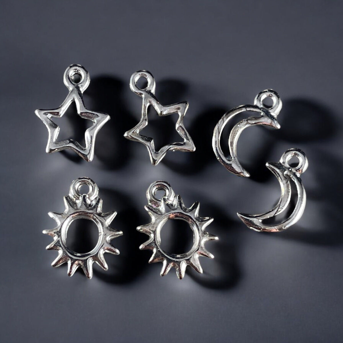 TierraCast Celestial Charms, Sun, Crescent Moon, Star, White Bronze Plated (TC/Celestial) *