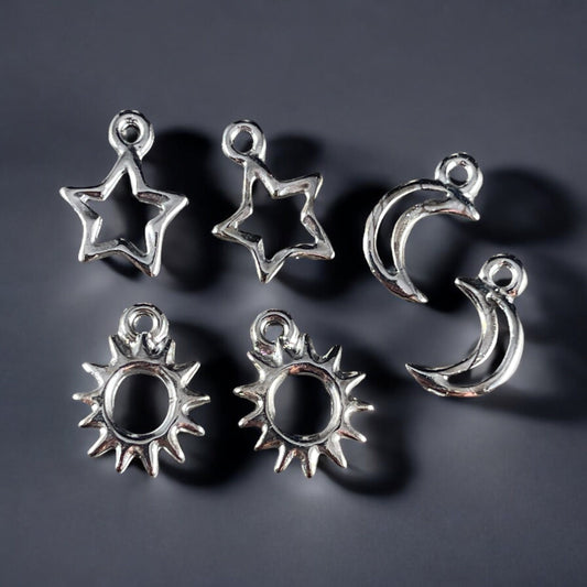 TierraCast Celestial Charms, Sun, Crescent Moon, Star, White Bronze Plated (TC/Celestial) *
