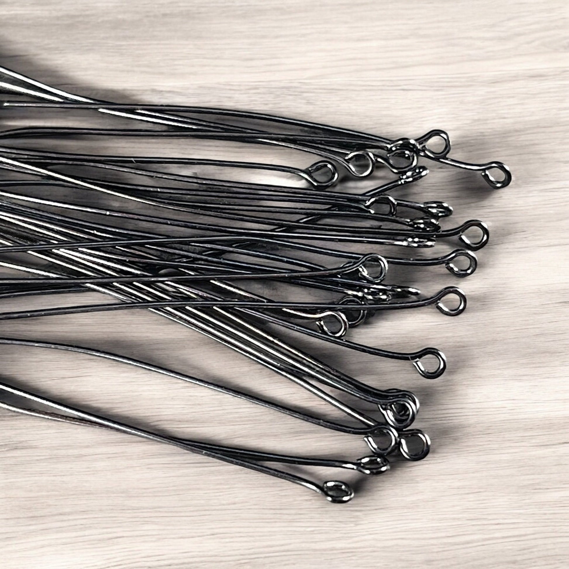 2" Black Eye Pins, 21 Gauge Pins for Jewelry Making, Gunmetal Black Plated Brass Eye Pins (5454) * Qty. 100