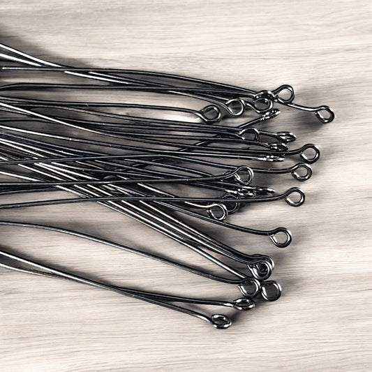 2" Black Eye Pins, 21 Gauge Pins for Jewelry Making, Gunmetal Black Plated Brass Eye Pins (5454) * Qty. 100