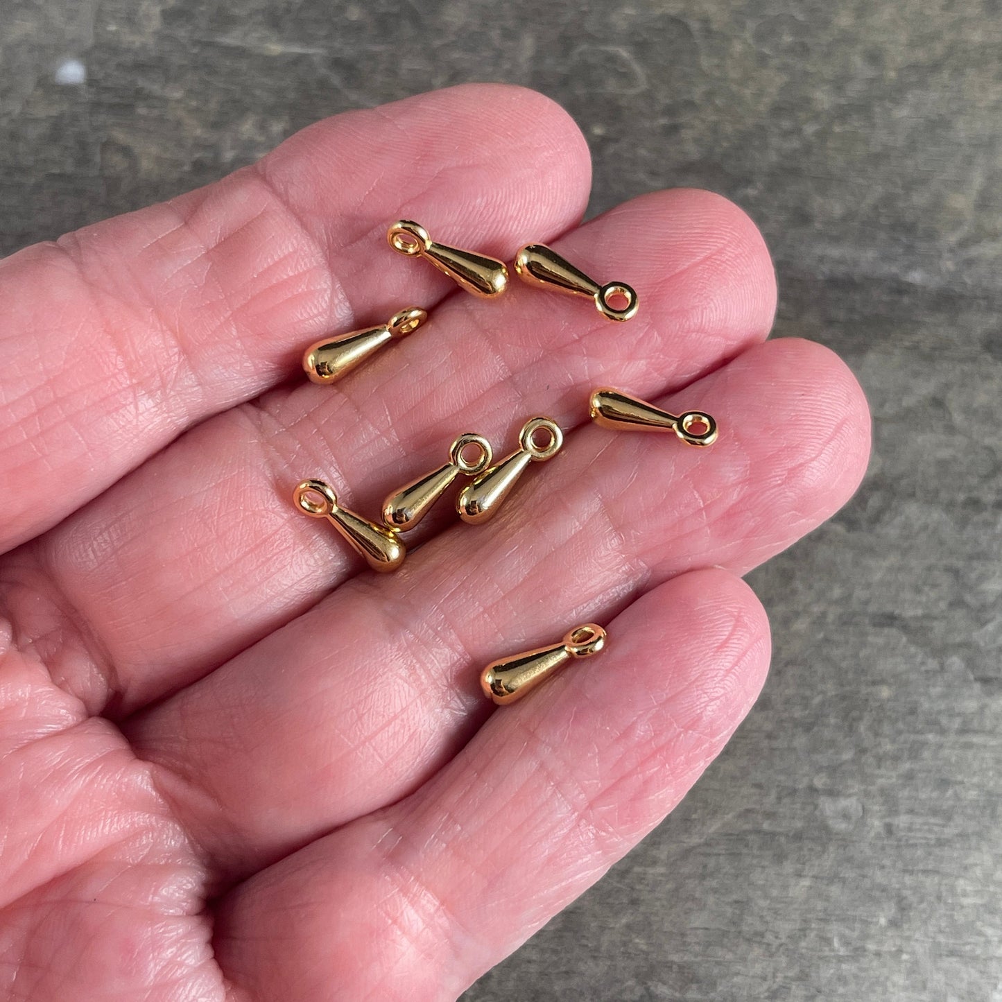 Gold Teardrop Charm, 10mm Elongated Teardrop, Small Tear Drop Charm (11264-12) * Qty. 12