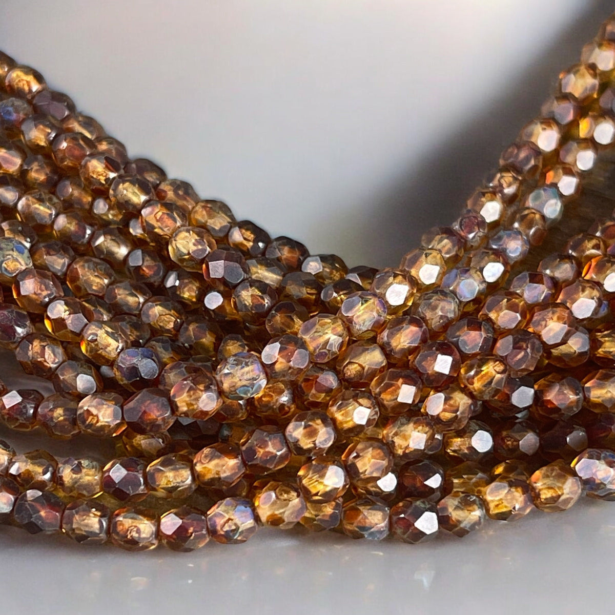 Czech Beads - 4mm Faceted Round Brown Picasso Beads, Crystal with Full Picasso and Matte Finish (FP4/SM-TM0003) * Qty. 50