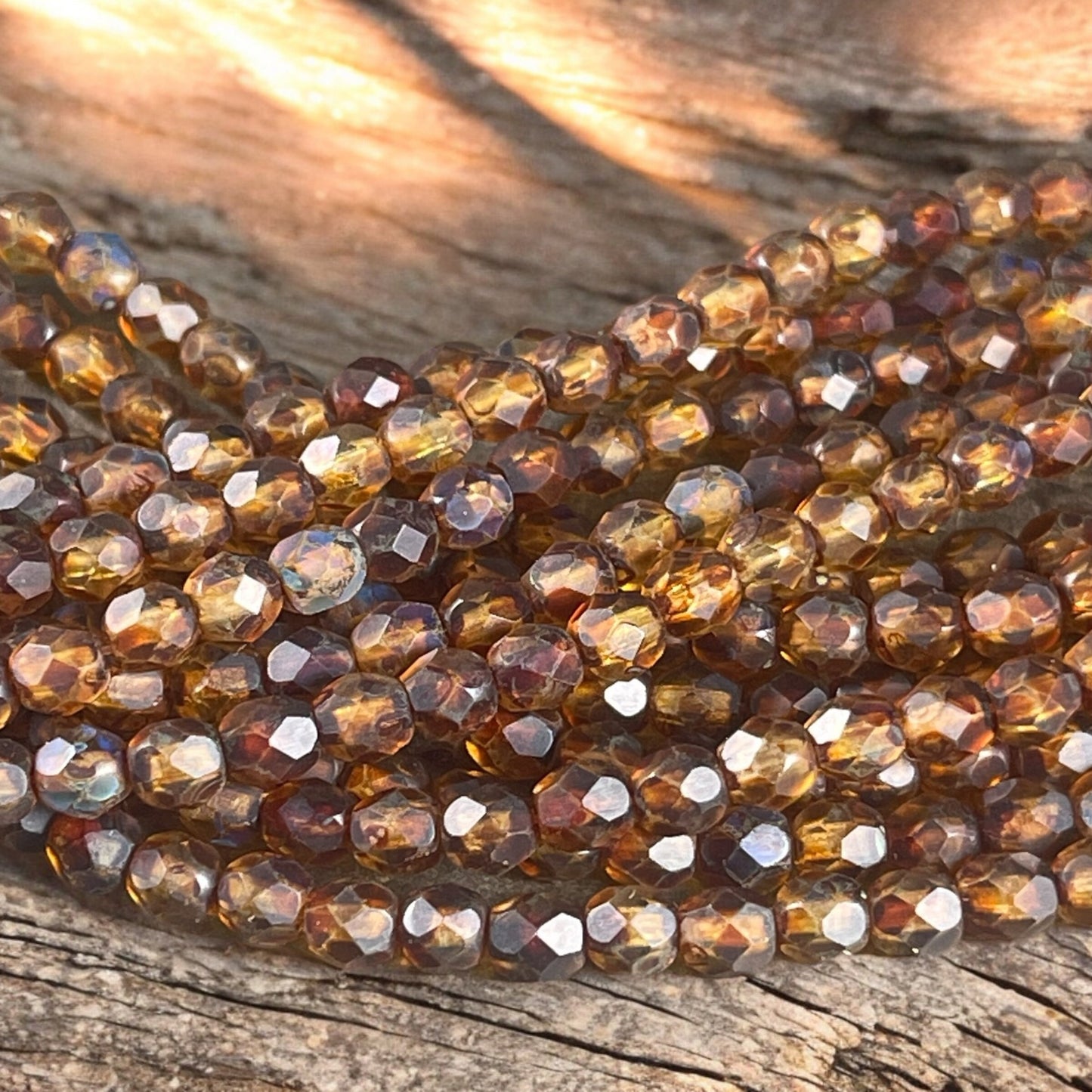 Matte Brown Picasso Beads, 4mm Czech Glass Faceted Beads - Crystal with Full Picasso and Matte Finish (FP4/SM-TM0003) * Qty. 50