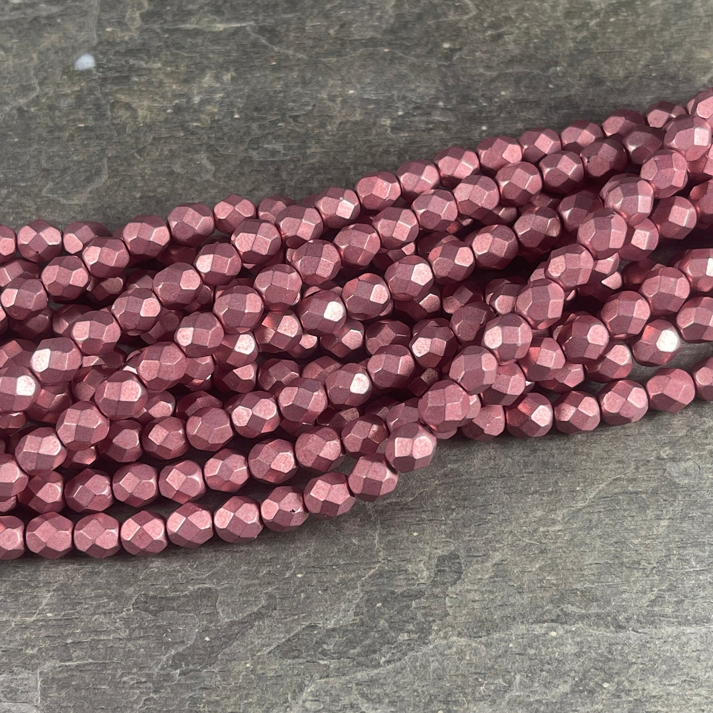 Czech Glass Beads 6mm Pink Metallic Fire Polished Beads 6mm Faceted Round Beads - Light Rose Gold Metallic Beads (FP6/SM-05A07) * Qty. 25