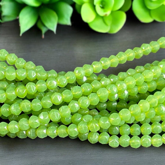 Czech Glass Beads - 3mm English Cut Beads - Milky Peridot, Lime Green Spacer Beads (EC3/SM-51010) * Qty. 50