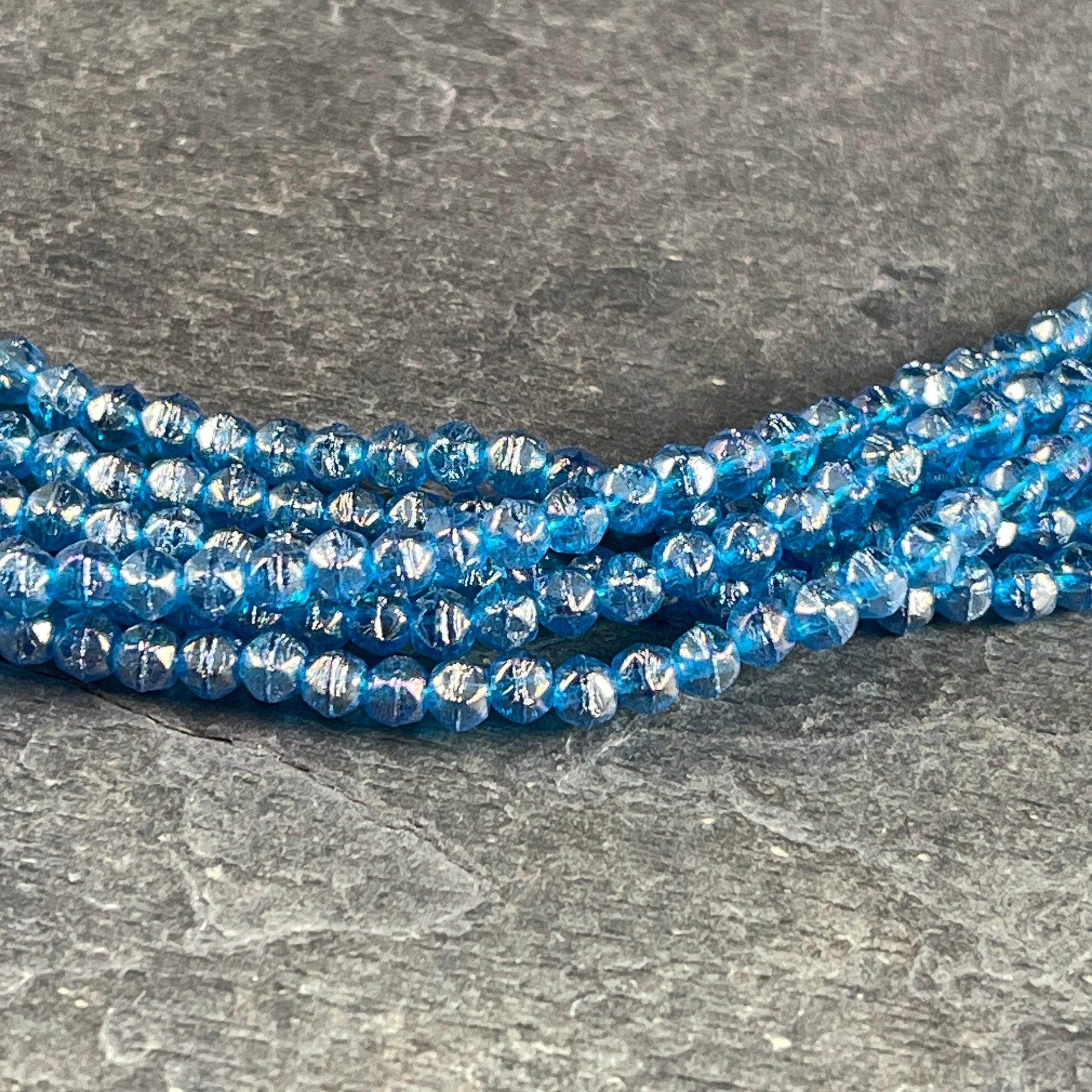Blue Czech Glass Beads Blue Luster Glass Beads Small Capri Blue Glass Beads with Luster Iris 3mm English Cut (EC/SM-LR6008) * Qty. 50
