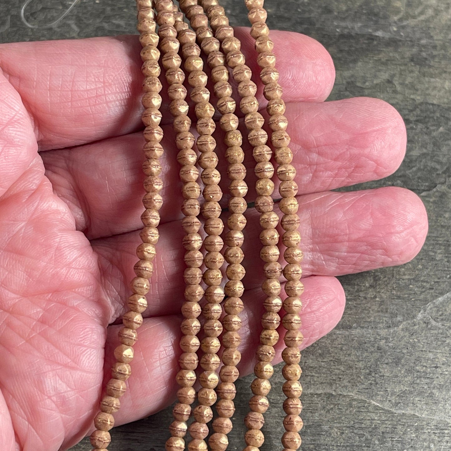 Light Golden Brown Czech Beads 3mm Small Gold Glass Beads Czech Glass Beads - Golden Picasso English Cut Beads (EC3/SM-PS1006) * Qty. 50