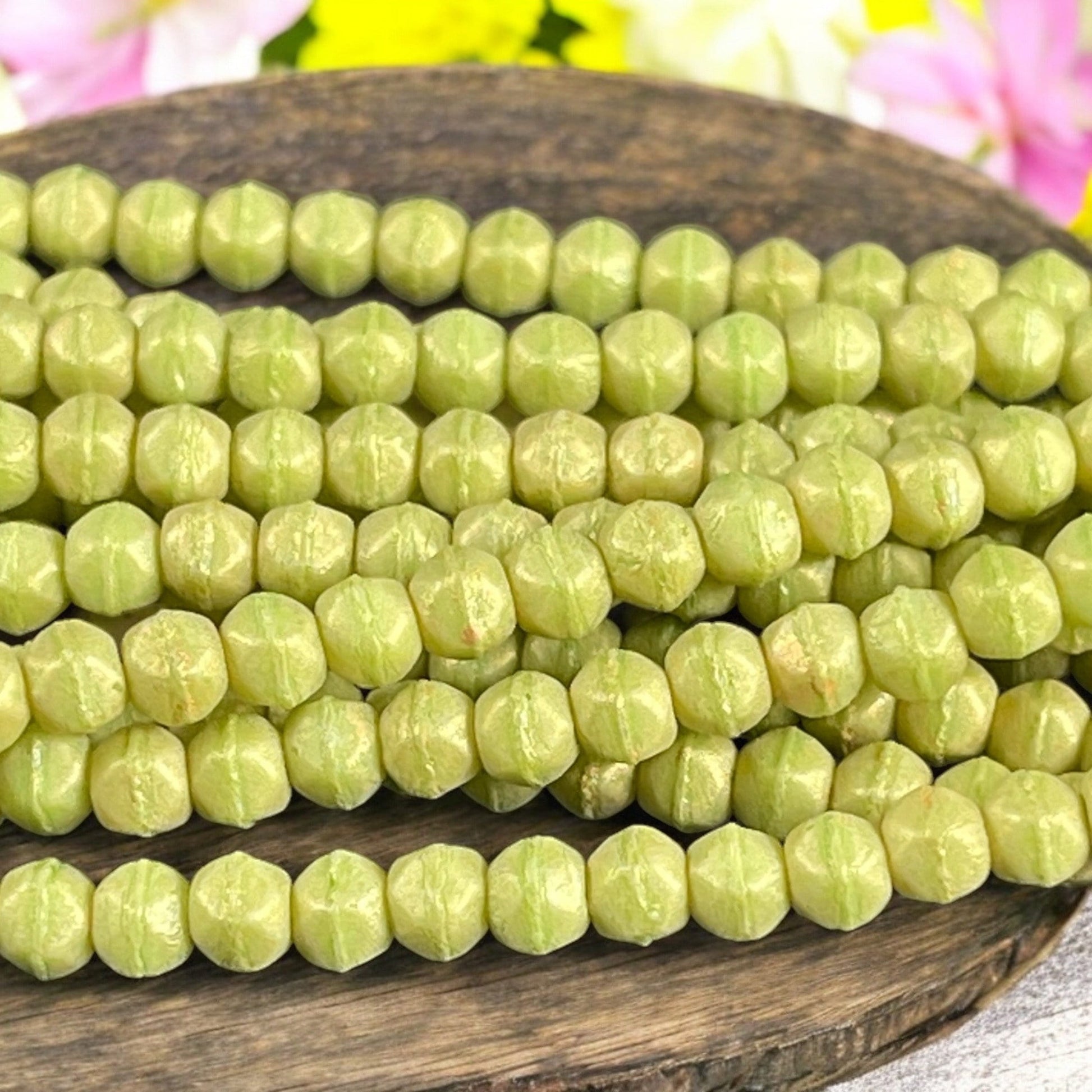 Czech Glass Beads - 3mm English Cut Beads, Honeydew Luster, Bright Green, Small Square Beads (EC3/SM-PS1010) * Qty. 50