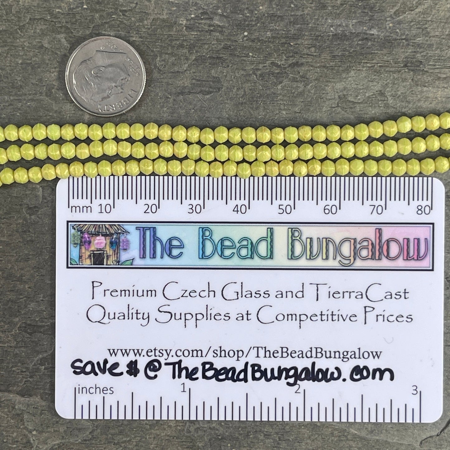 Czech Glass Beads - 3mm English Cut Beads, Honeydew Luster, Bright Green, Small Square Beads (EC3/SM-PS1010) * Qty. 50