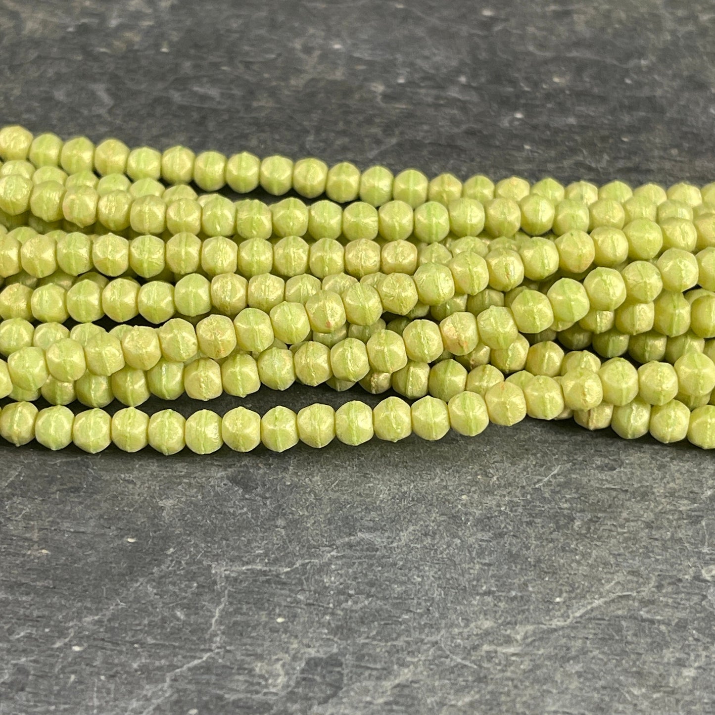 Czech Glass Beads - 3mm English Cut Beads, Honeydew Luster, Bright Green, Small Square Beads (EC3/SM-PS1010) * Qty. 50