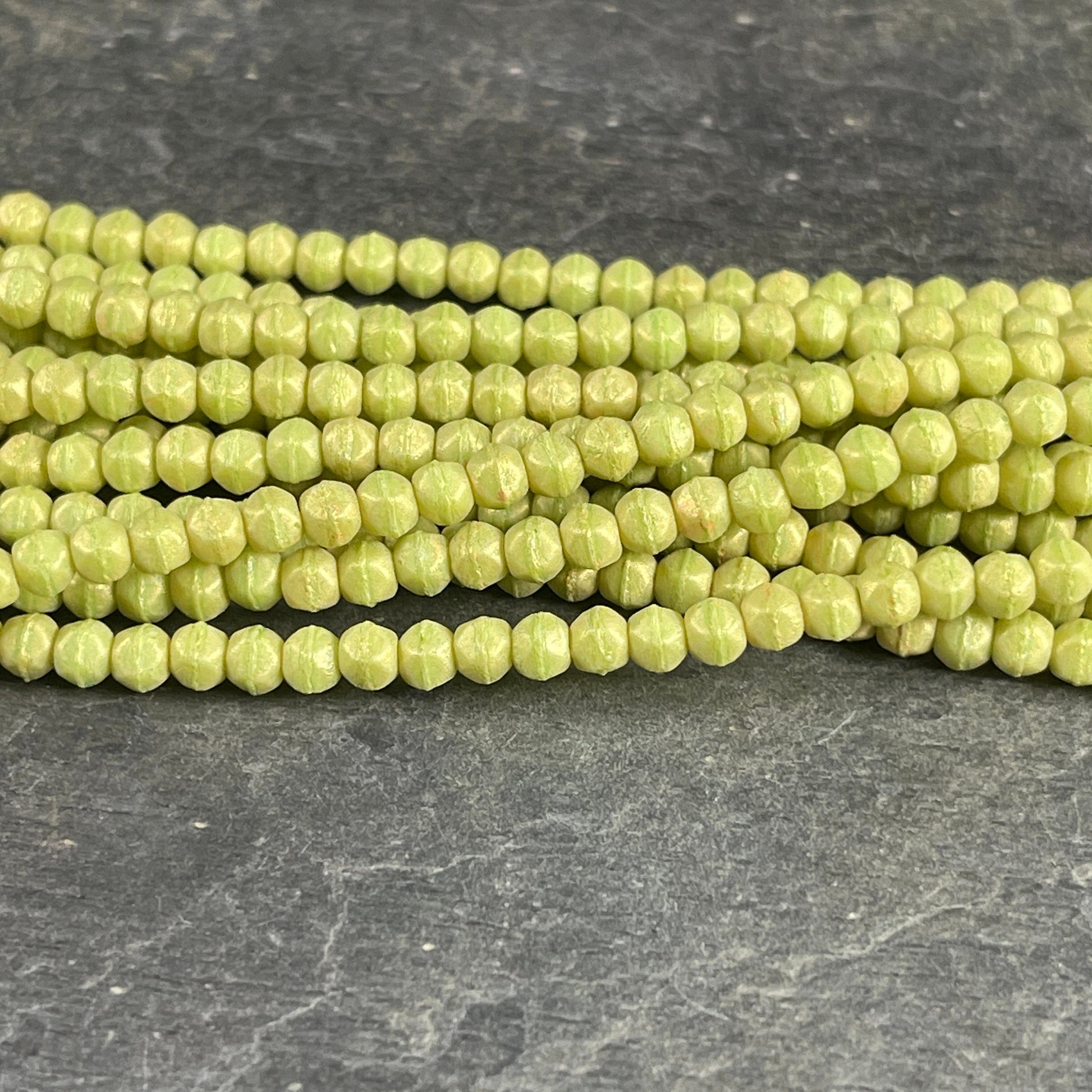 Czech Glass Beads - 3mm English Cut Beads, Honeydew Luster, Bright Green, Small Square Beads (EC3/SM-PS1010) * Qty. 50