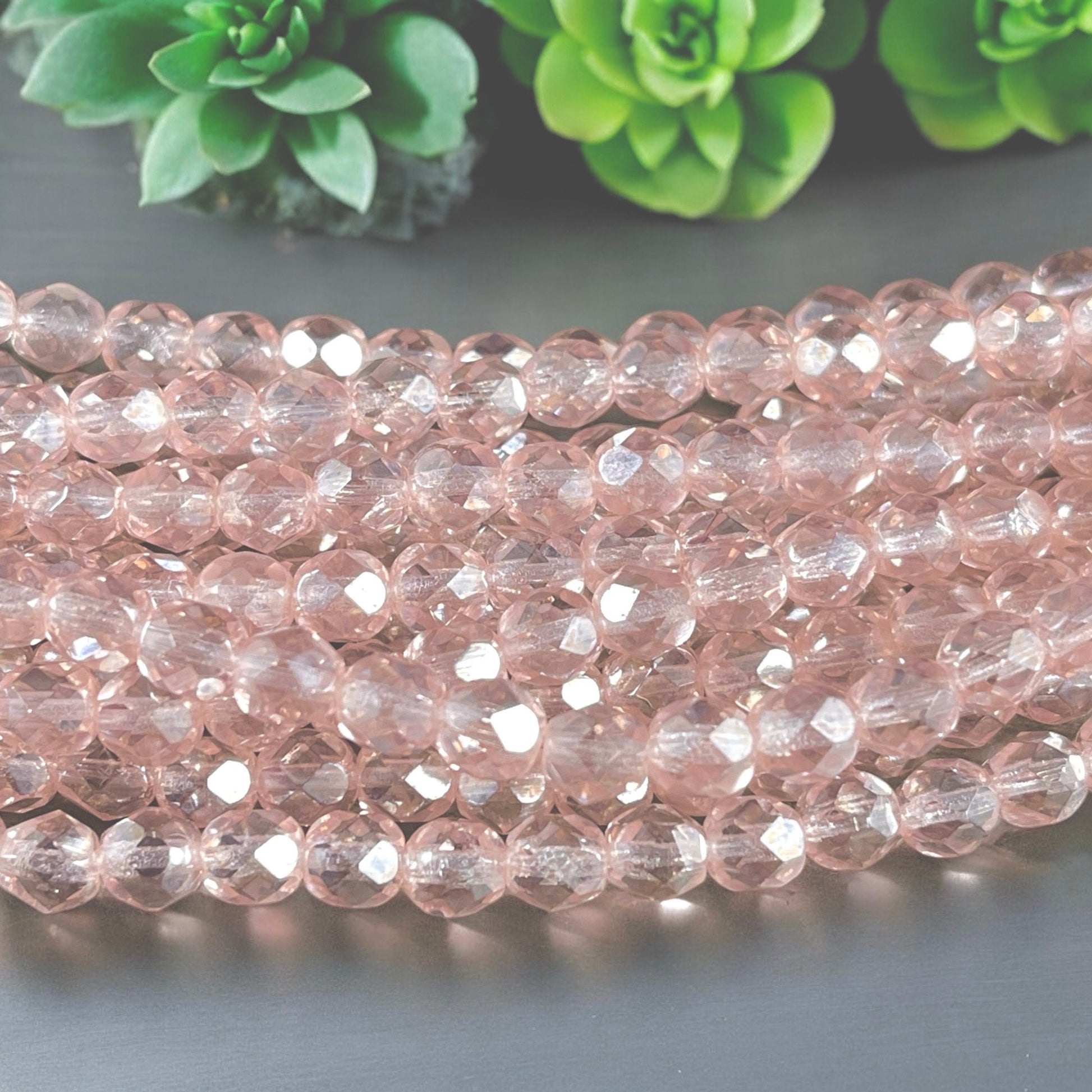 Rosaline Luster Beads, 6mm Faceted Round Czech Glass Beads, Light Pink Luster, Rosaline Pink (FP6/SM-L7010) * Qty. 25