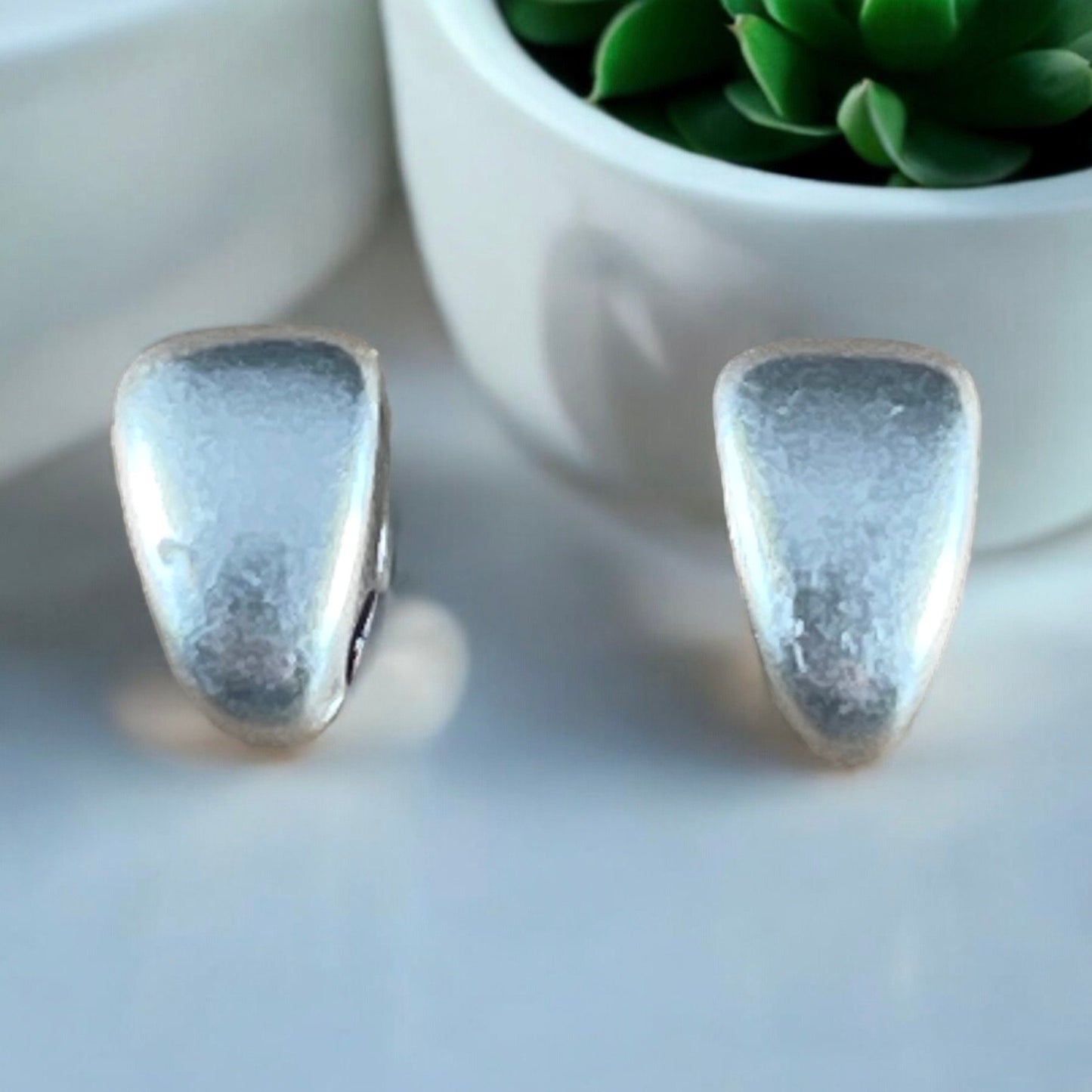 Nugget Earring with Hole, Triangular Earring with Titanium Post, Antiqued Silver Earring Post (PF/14662-77) * Qty. 4