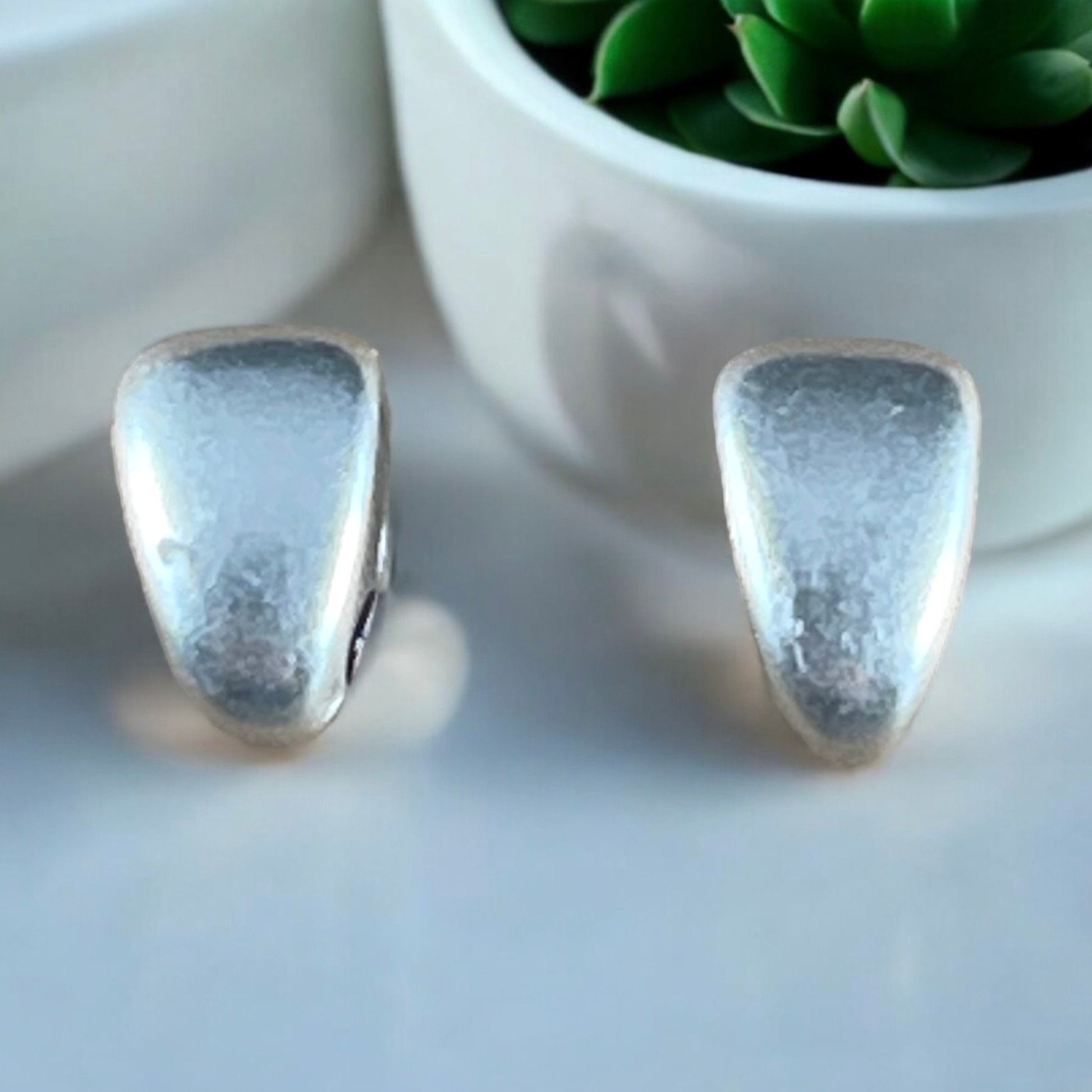 Nugget Earring with Hole, Triangular Earring with Titanium Post, Antiqued Silver Earring Post (PF/14662-77) * Qty. 4