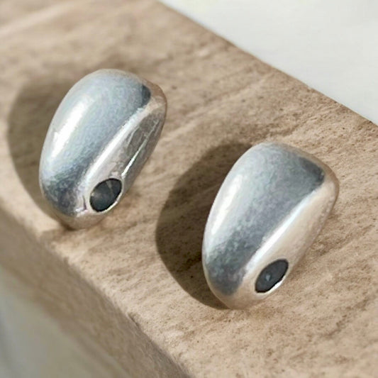 Nugget Earring with Hole, Triangular Earring with Titanium Post, Antiqued Silver Earring Post (PF/14662-77) * Qty. 4