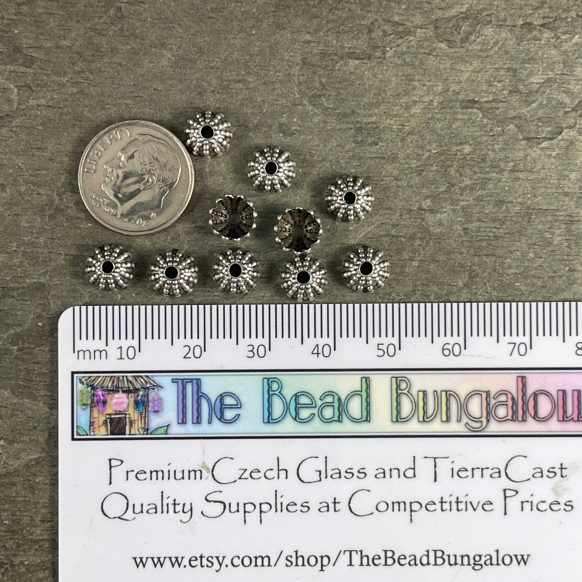 Oxidized Silver Bead Caps, 7mm Antiqued Silver Beaded Dome, Silver Plated Brass Bead Caps (VJS-C68) * Qty. 12