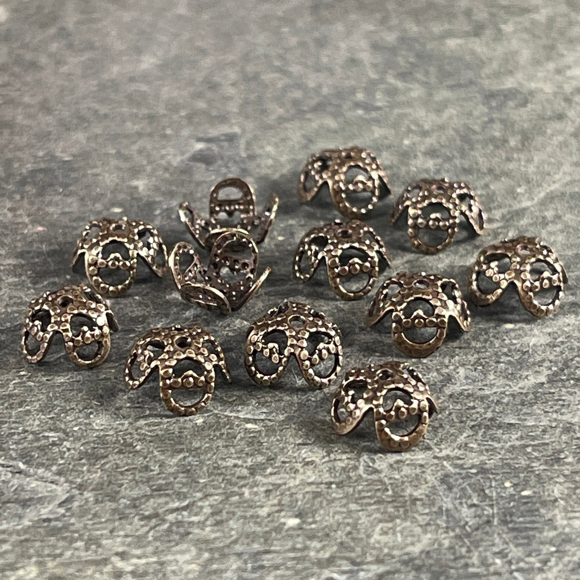 8mm Oxidized Brass Victorian Style Filigree Bead Caps, Bendable Copper Bead Caps (VJS/S23) * Qty. 24