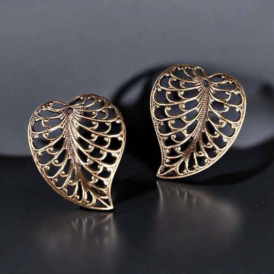 Oxidized Brass Filigree Leaf, 19x15mm Open Stamping Charms for Earrings, Delicate Heart Shaped Leaf Charms (VJS/M34B) * Qty. 2