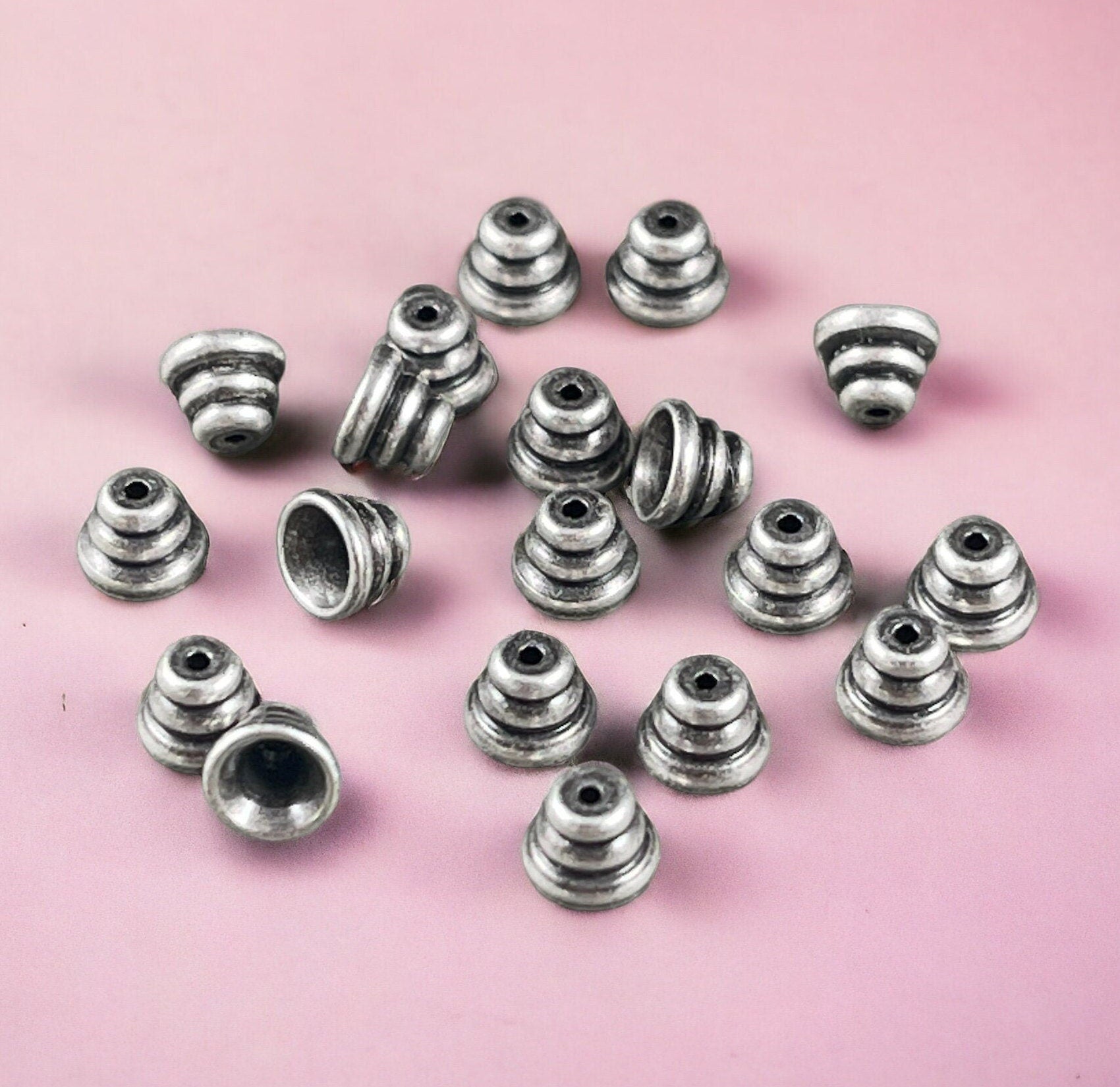 4mm Silver Bee Hive Bead Caps, Oxidized Silver Plated Brass (DD20) *