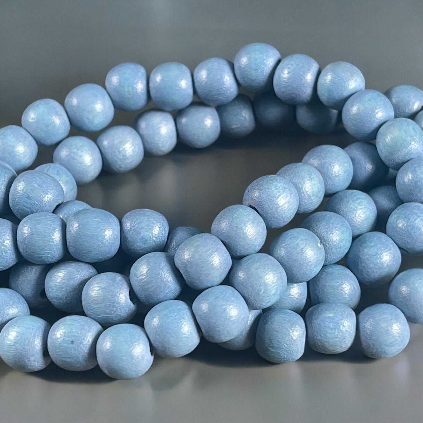 8mm Round Wooden Beads, Light Blue Mala Beads, Lightweight Denim Blue Wooden Beads (9450) * 16" Strand