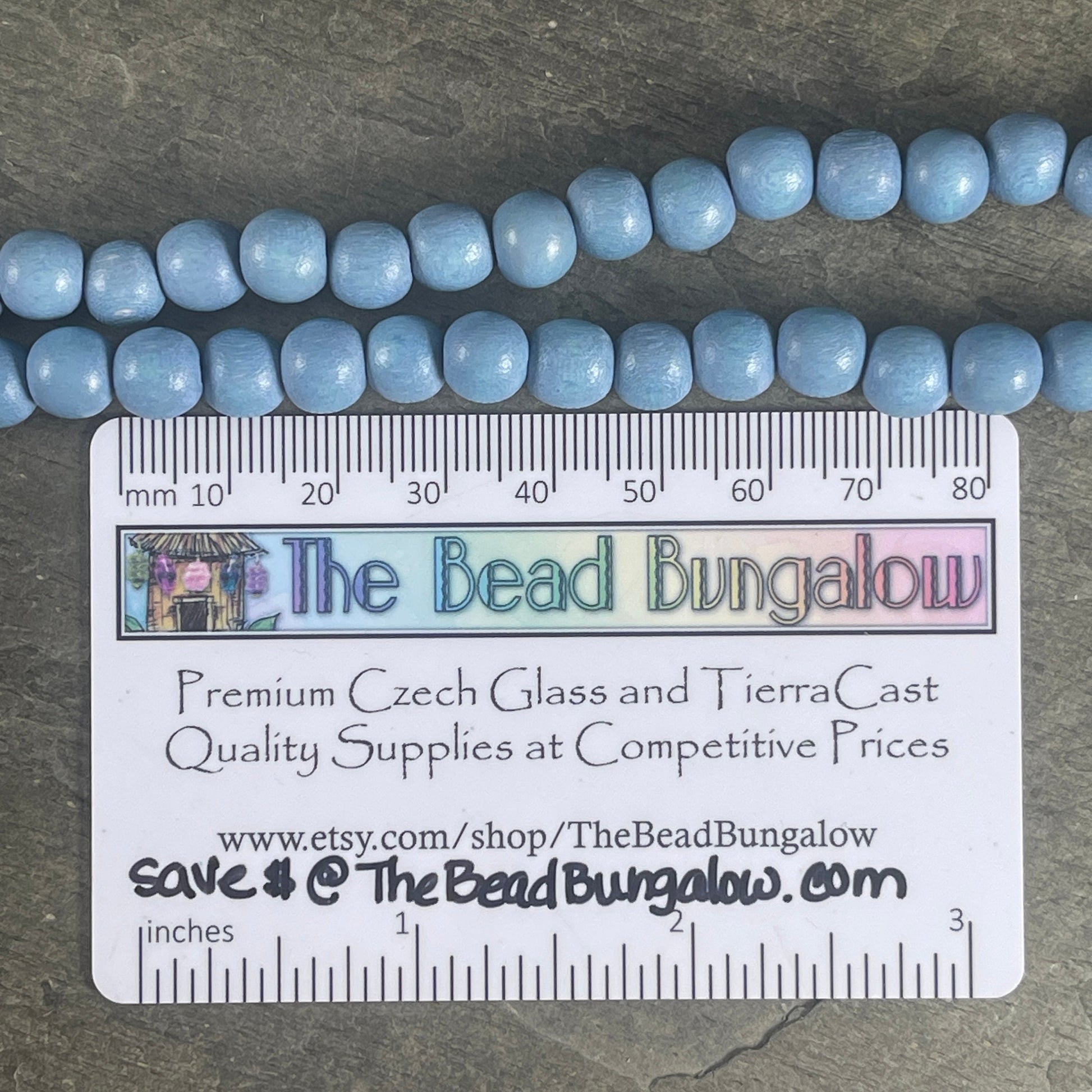 8mm Round Wooden Beads, Light Blue Mala Beads, Lightweight Denim Blue Wooden Beads (9450) * 16" Strand
