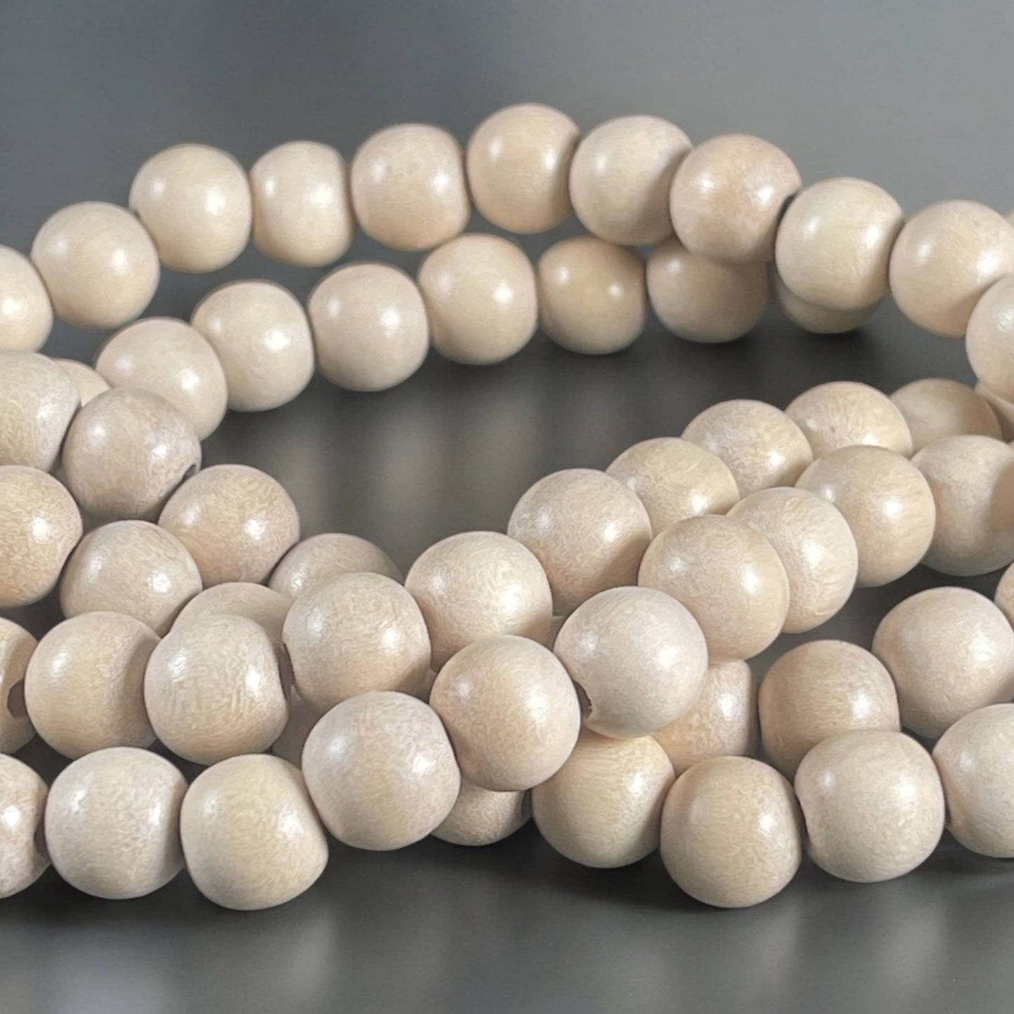 8mm Round Wooden Beads Natural Light Wood Color Beads Lightweight Wooden Beads Off-White Natural Wood Beads (9440)- 16" Strand