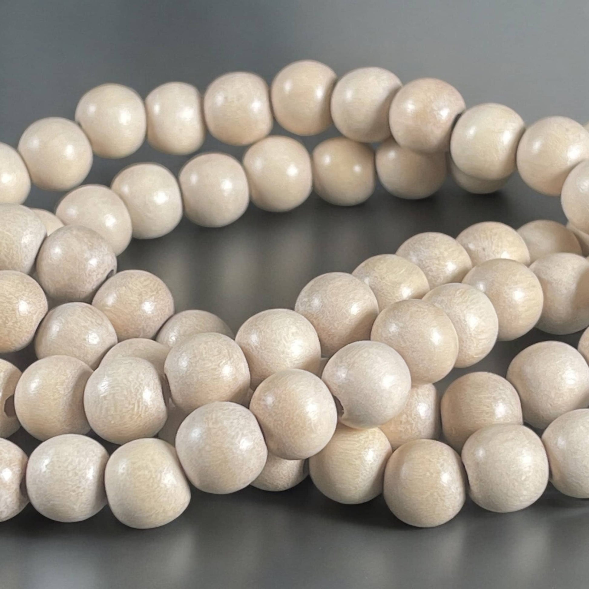 8mm Round Wooden Beads Natural Light Wood Color Beads Lightweight Wooden Beads Off-White Natural Wood Beads (9440)- 16" Strand