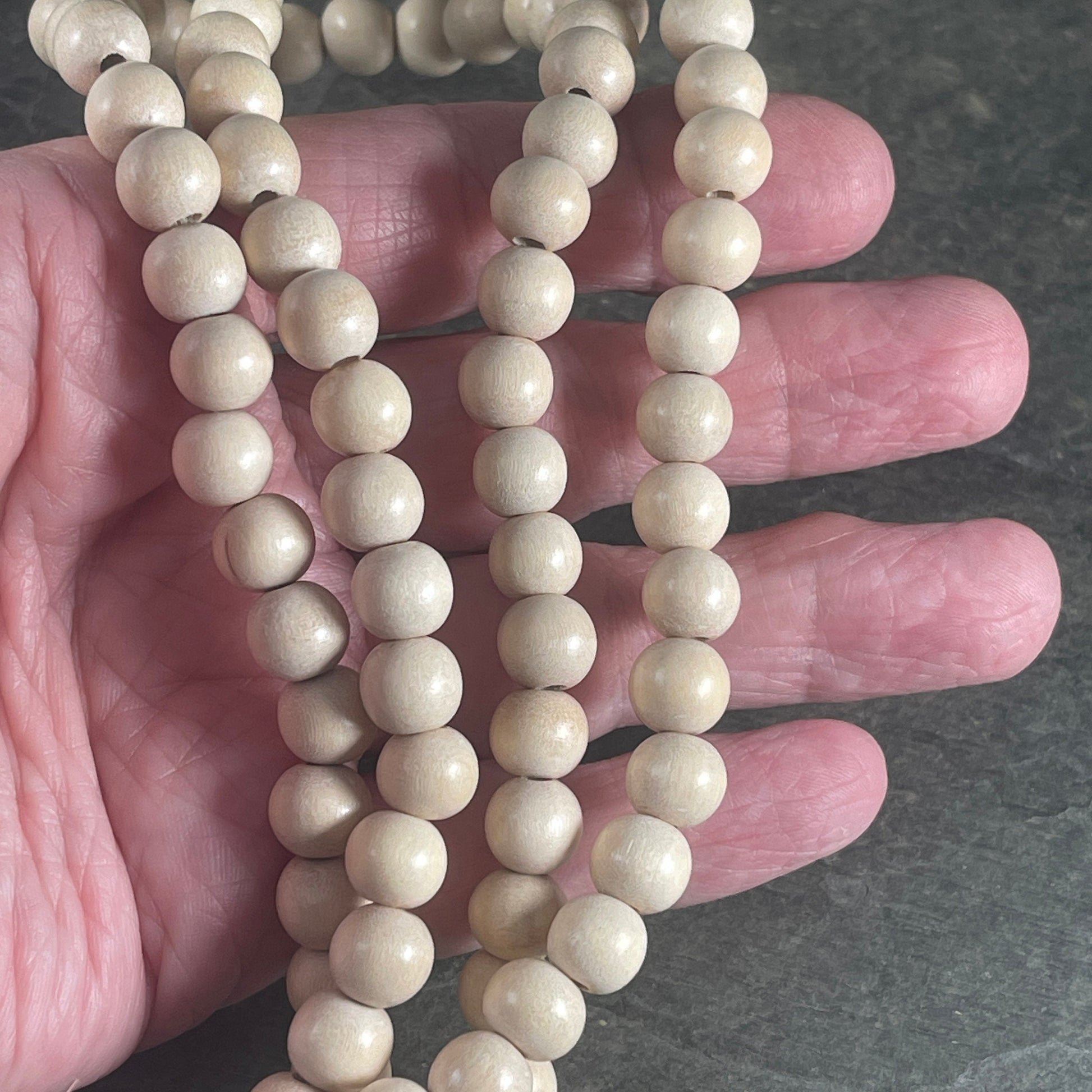 8mm Round Wooden Beads Natural Light Wood Color Beads Lightweight Wooden Beads Off-White Natural Wood Beads (9440)- 16" Strand