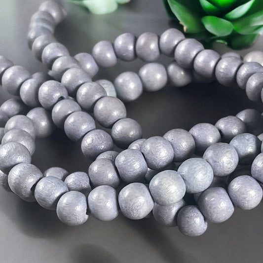 8mm Light Gray Wooden, Round Wooden Mala Beads (1873) * 16" Strand