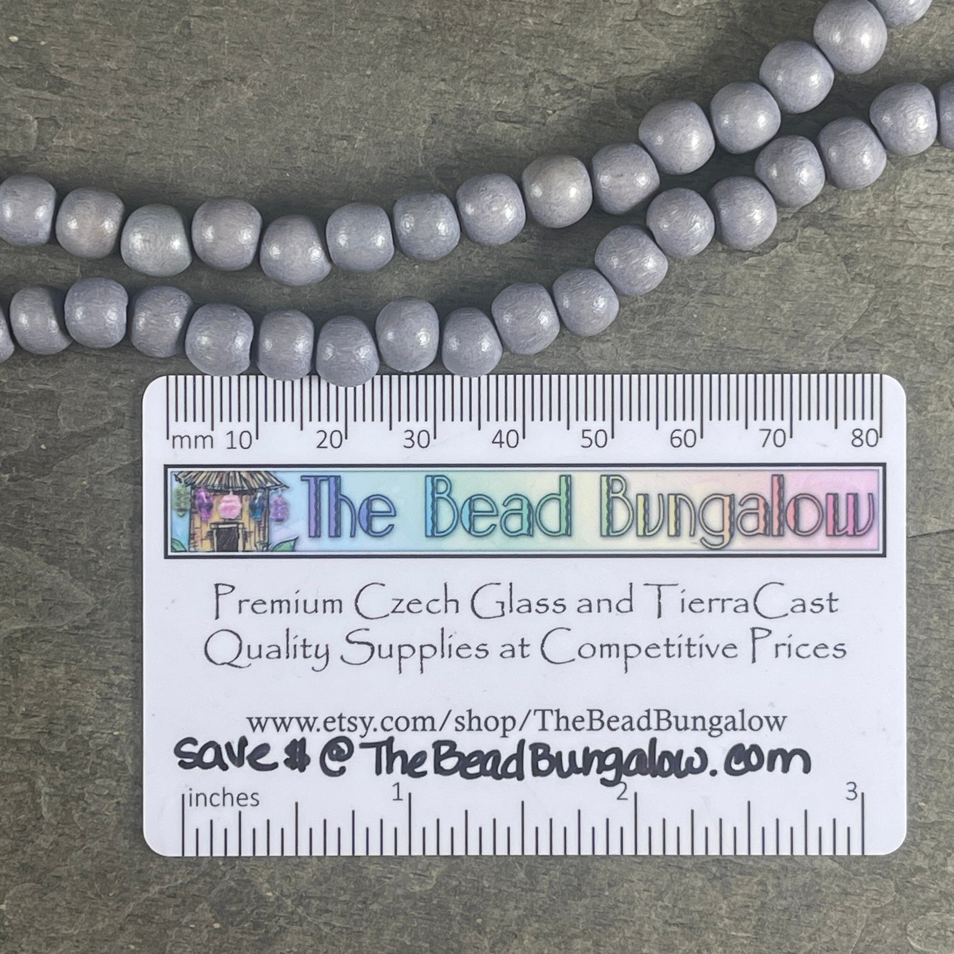 8mm Light Gray Wooden, Round Wooden Mala Beads (1873) * 16" Strand
