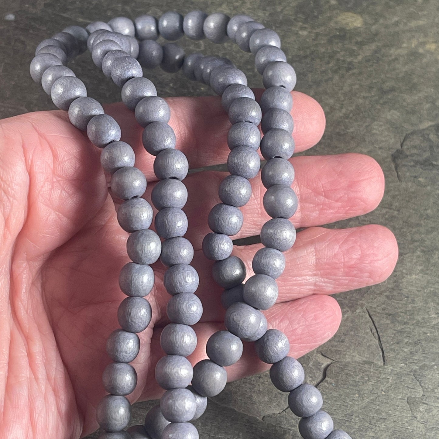 8mm Light Gray Wooden, Round Wooden Mala Beads (1873) * 16" Strand