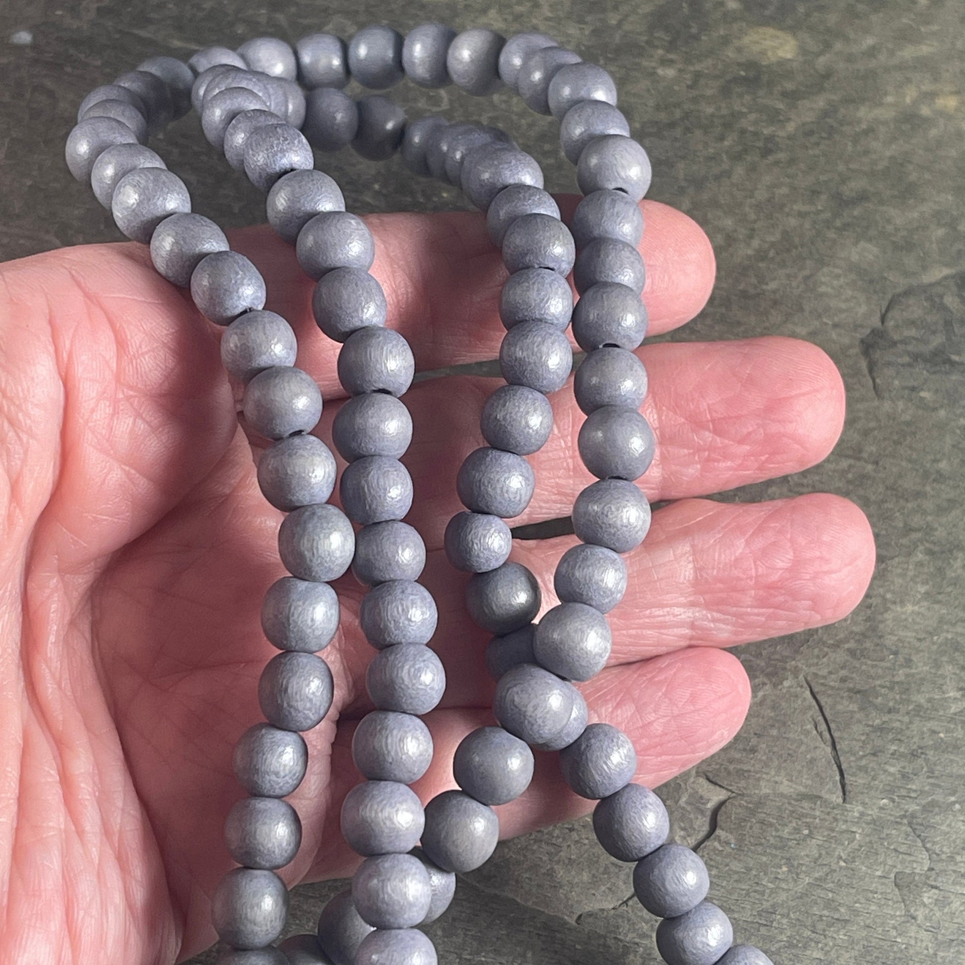8mm Light Gray Wooden, Round Wooden Mala Beads (1873) * 16" Strand