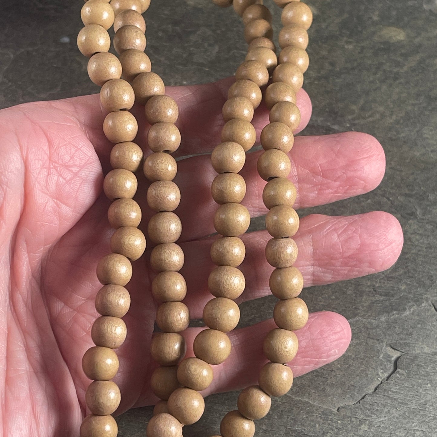 8mm Round Wooden Beads, Lightweight Tan Mala Beads, Camel Brown Beads (1872NB) * 16" Strand