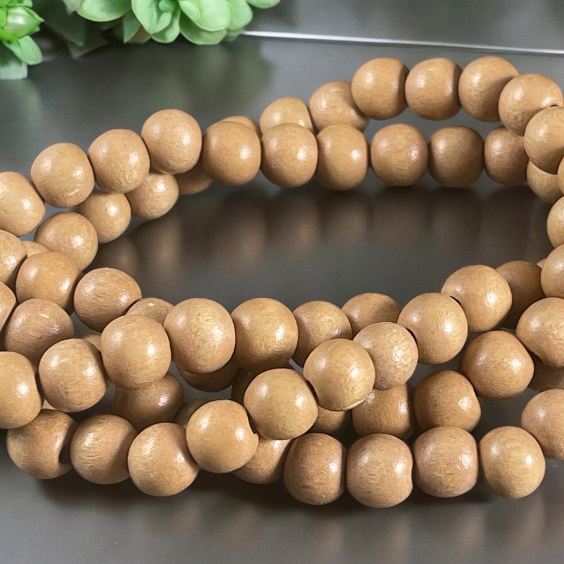 8mm Round Wooden Beads, Lightweight Tan Mala Beads, Camel Brown Beads (1872NB) * 16" Strand